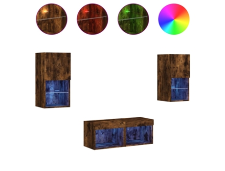 Conjunto 4 Muebles de TV de pared con luces LED VIDAXL roble ahumado (40 x 30 x 30 cm)