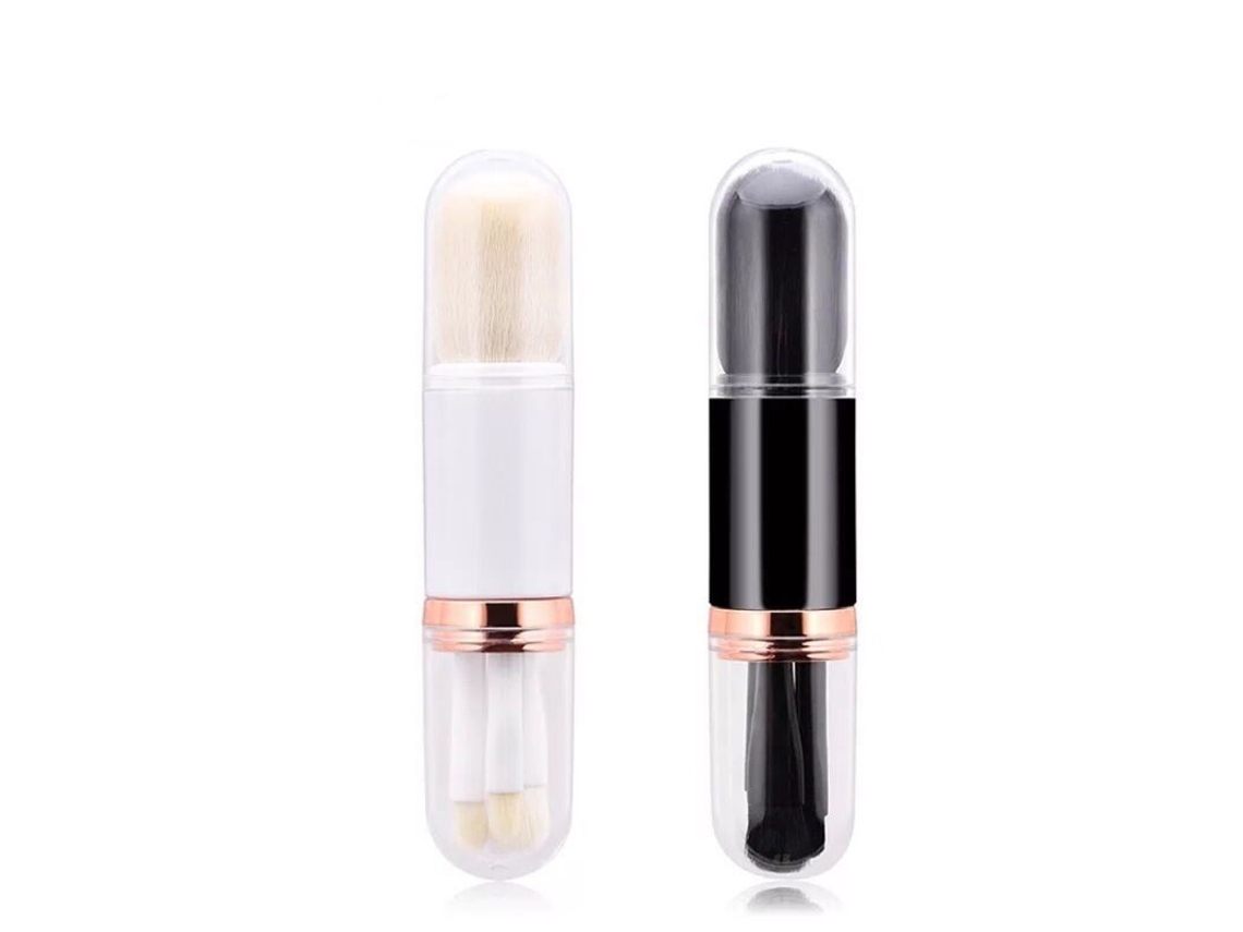 2 Juegos De Mini Brochas De Maquillaje 4 En 1 Para Rostro (negro, Blanco) Wxb