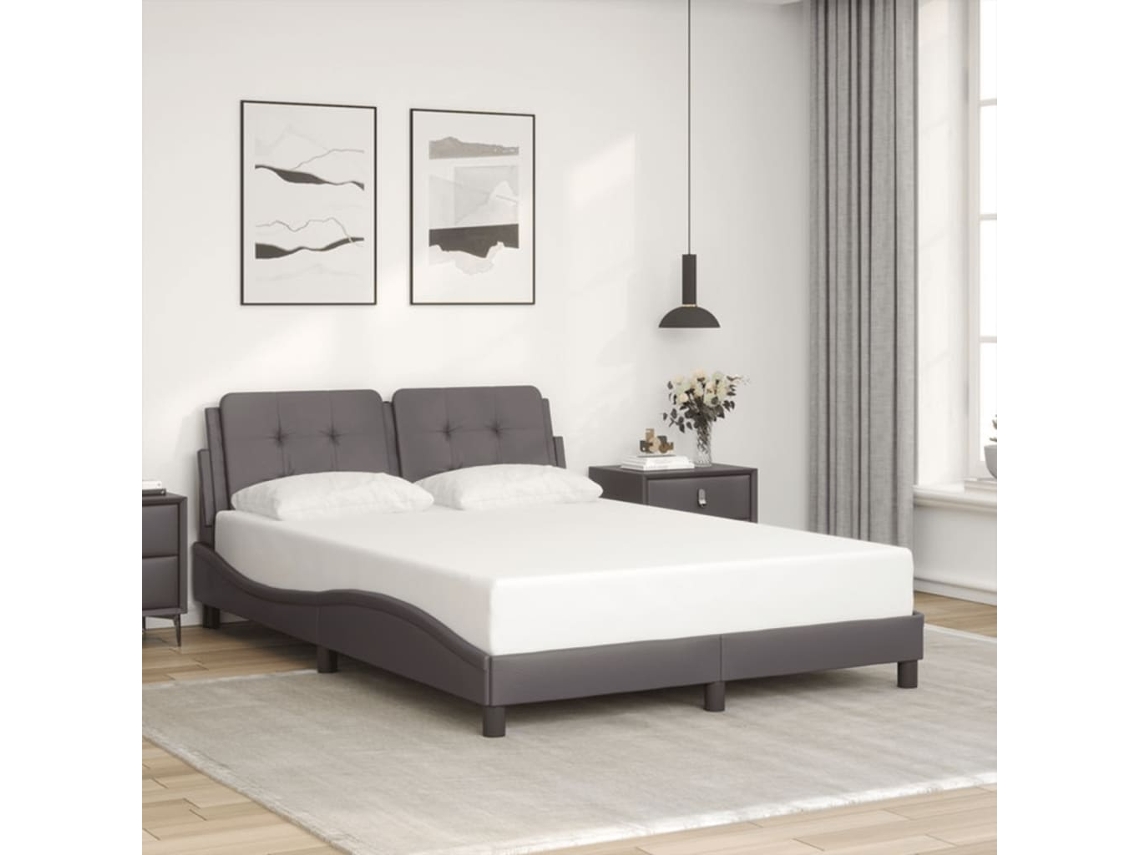 Estructura De Cama Sin Colchón Cuero Sintético Gris 140x200 Cm