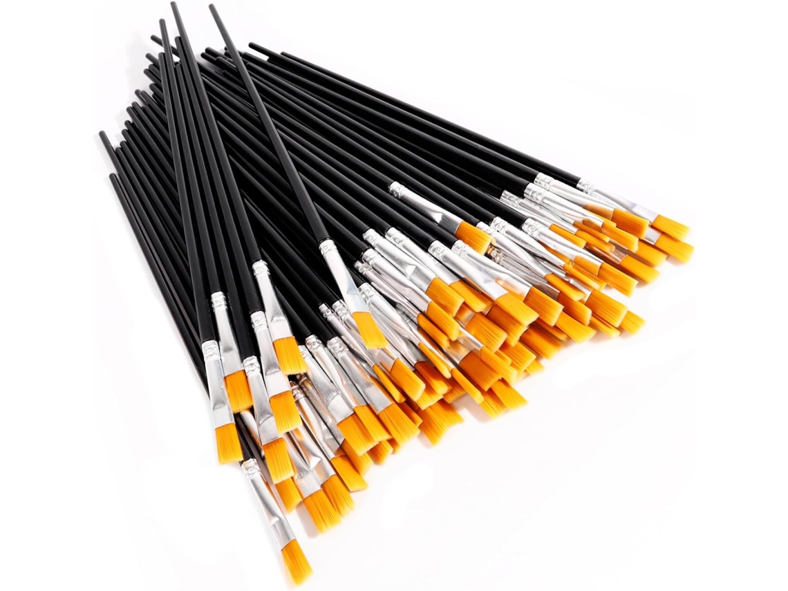 50 Pinceles Planos De Nailon Para Pintar, Pinceles Pequeños Para Óleo Y Acuarela (negros) Digitallab