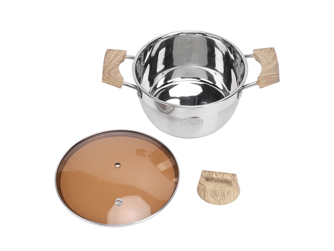 Olla De Acero Inoxidable 304 Con Tapa De Vidrio, 20 Cm, Para Cocinas De Gas E Inducción.