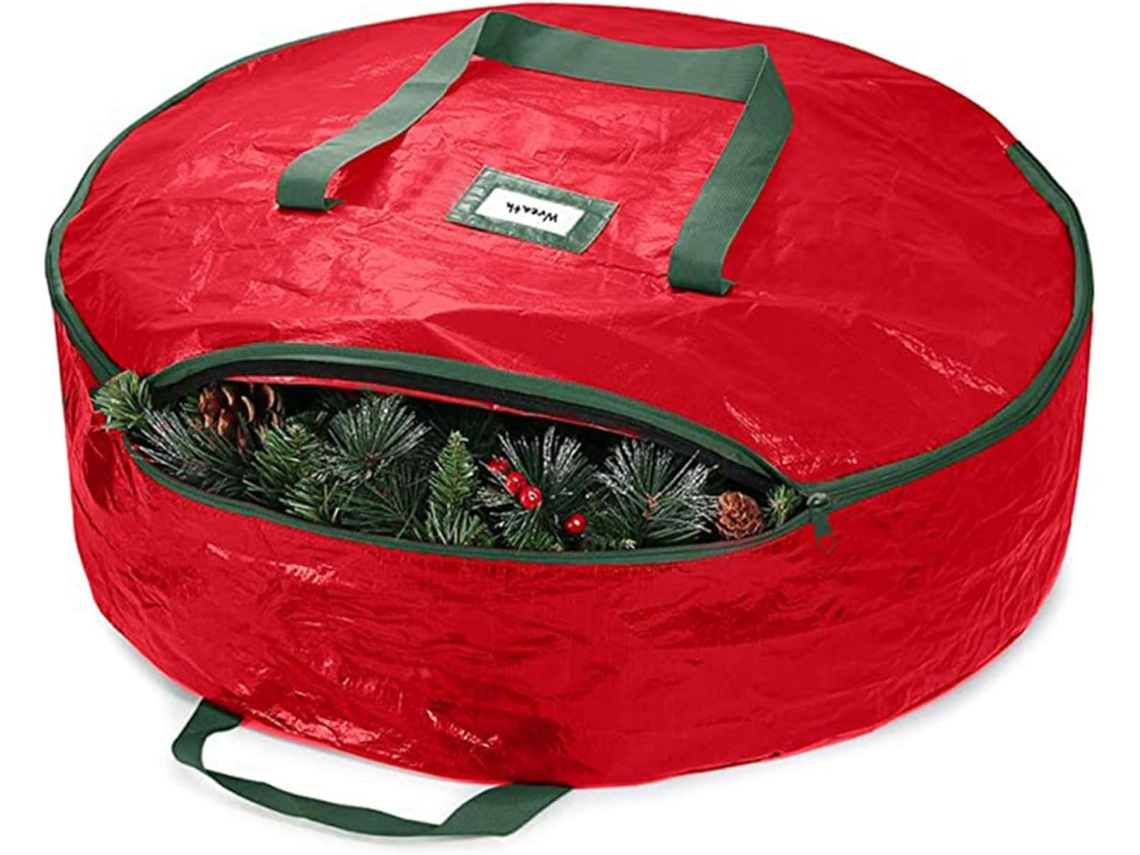 Bolsas De Almacenamiento De Coronas De 35 Pulgadas Cajas De Coronas Bolsa De Almacenamiento De Coronas Navideñas Con Cremallera CHRUI Rojo