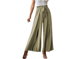 Elegantes Pantalones De Mujer De Talle Alto Con Fruncido Y Abertura Fluida Para Estar En Casa Y Para Ocasiones Informales.