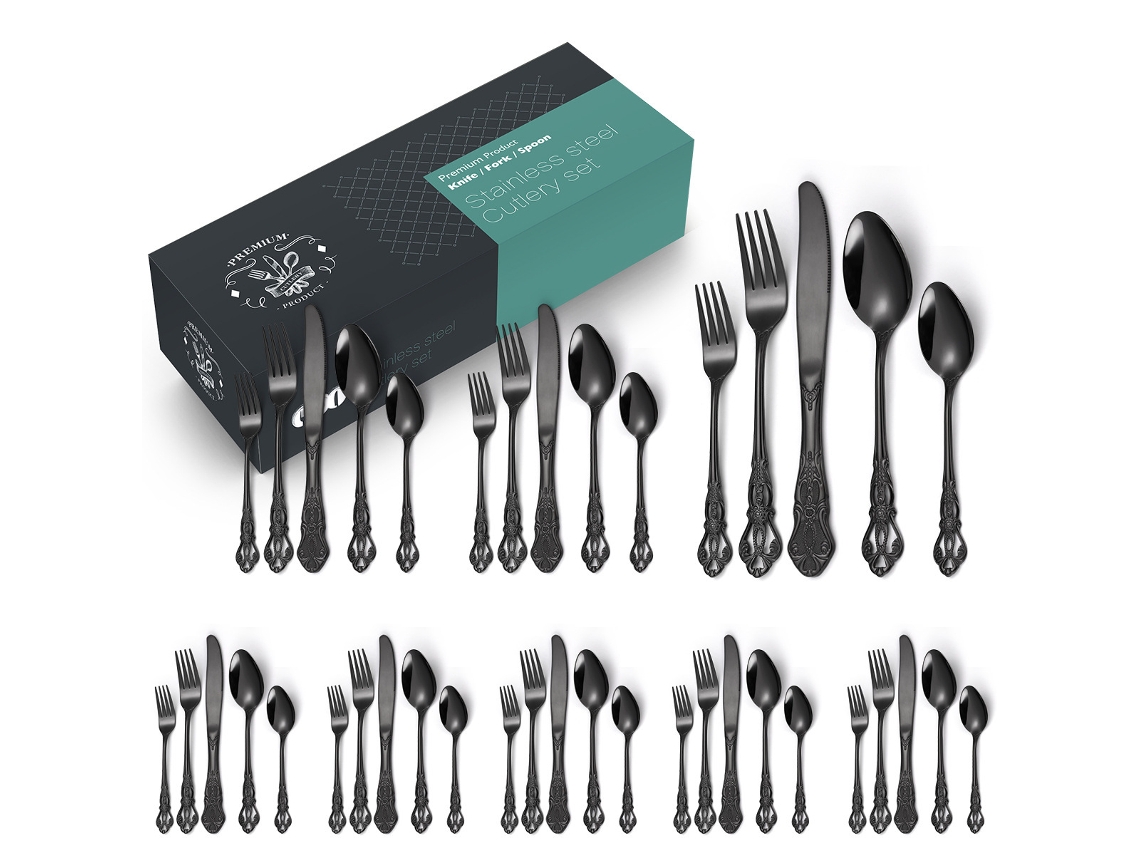 Conjunto de Talheres de Aço Inoxidável 40 Peças-Preto GERTIZ