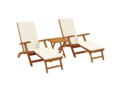 Maison Exclusive - Recliner Y Tumbona Plegable 3 Pcs Crema Madera De Acacia Sólida