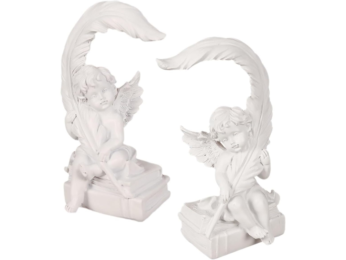 Juego De 2 Figuras De Ángeles De Resina Blanca Con Plumas, Pequeña Decoración Para El Hogar, La Oficina Y