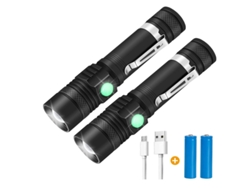 Linterna 2 unidades 1000lúmenes Recargable 4 modos Zoomable Ipx6 Negra Yizhood