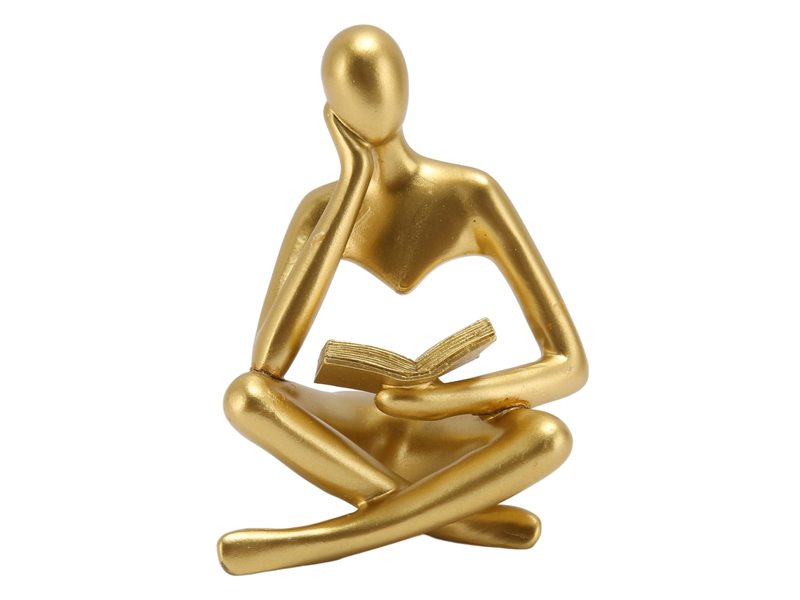 Estatua de Pensador leyendo, resina, oro, decoración para sala de estar