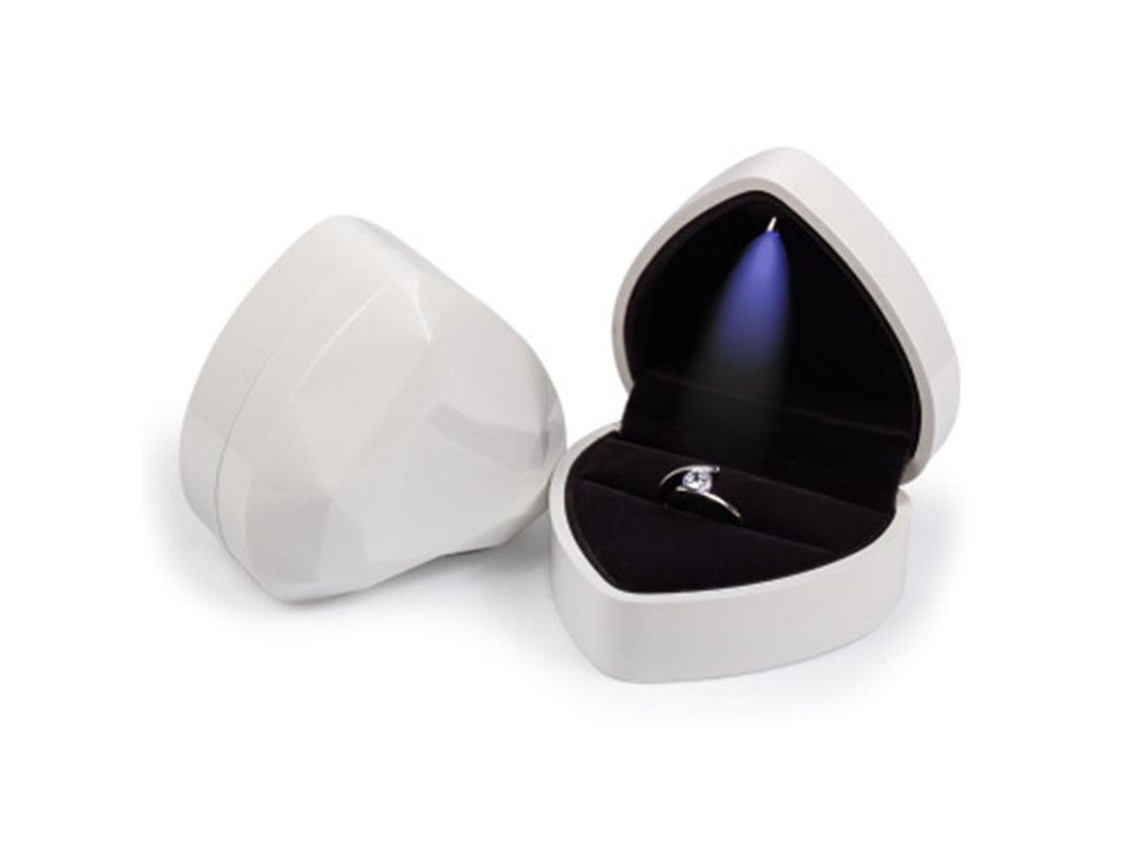 2026-caja De Anillo Corazón Con Luz Led Velvet Organizador Joyería Presentación Regalo Boda Compromiso Blanco