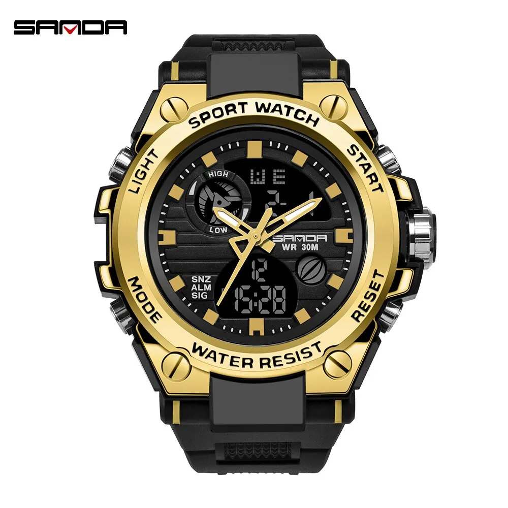Reloj Deportivo Impermeable Para Hombre (dorado), Doble Pantalla.