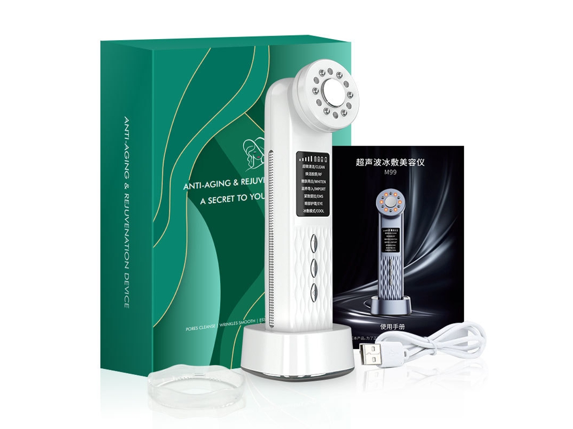 (blanco) Masajeador Facial De Radiofrecuencia Ems Con Terapia De Luz Roja Para Uso Doméstico Con Regulador De Piel De Acero Inoxidable