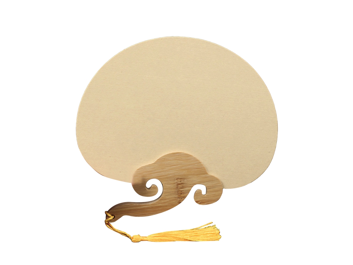 Ventilador de Papel Chinês Mini Portátil Leve com Cabo de Madeira e Borla Design Branco Diy
