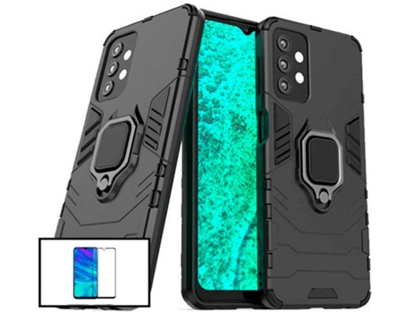 Kit Protector de Cristal Templado 5D Full Cover y Funda 3X1 Military Defender Samsung Galaxy A52 PHONECARE Negro