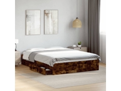 Cama Con Cajones Madera De Ingeniería Roble Ahumado 135x190 Cm
