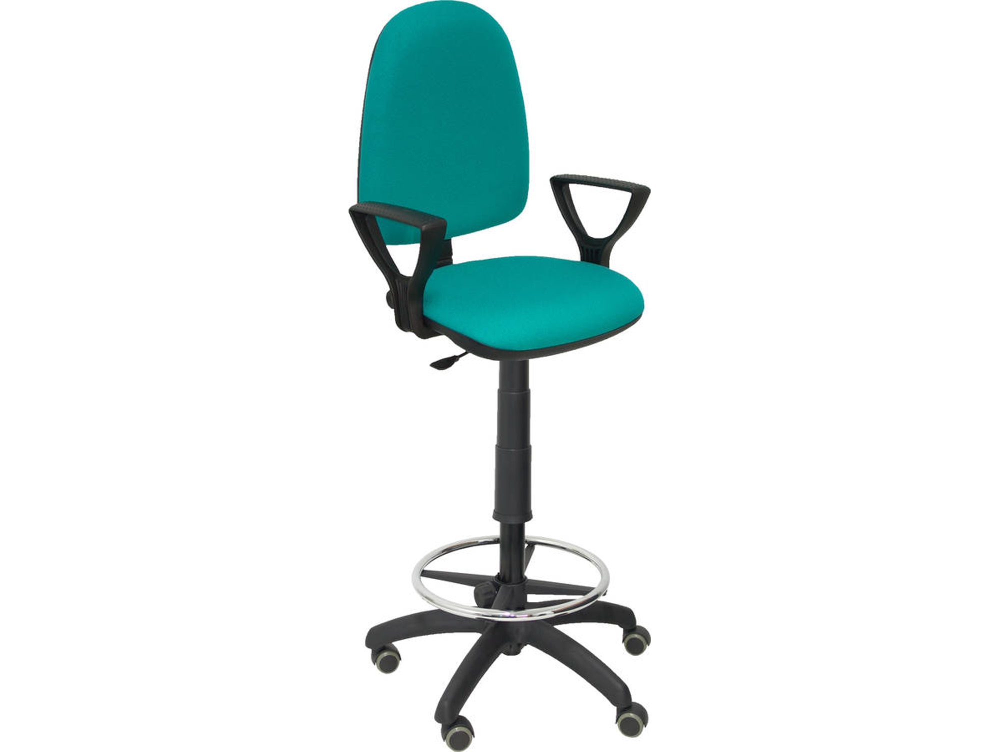 Silla de Escritorio Alta PIQUERAS Y CRESPO Ayna Verde Marino con ruedas de parqué (Brazos fijos - Tejido - Ruedas Parquet)