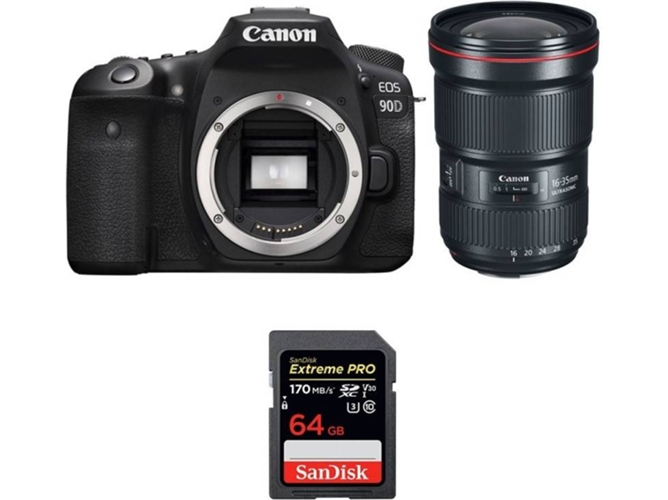 Kit Cámara CANON EOS 90D + EF 16-35mm f/2.8L III USM + SanDisk 64 GB (APS-C)
