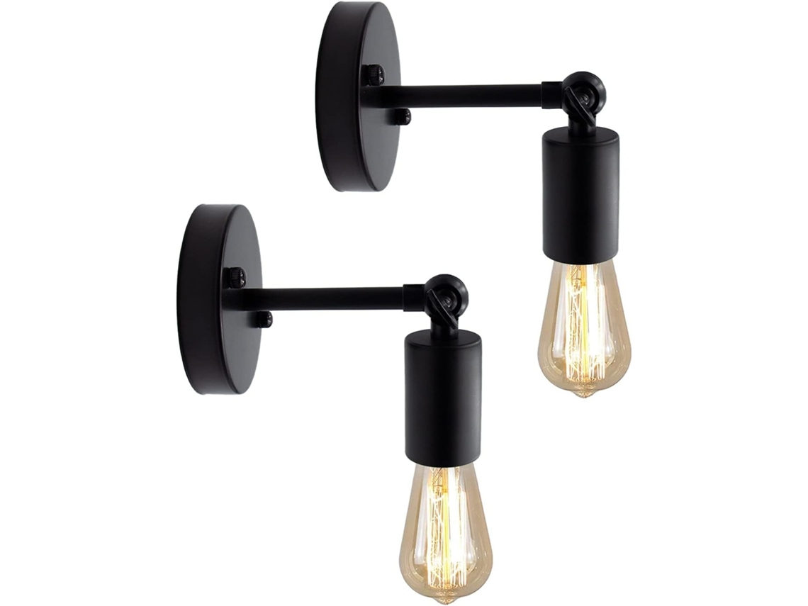 Aplique de pared industrial, estilo vintage/rústico, casquillos E26/E27, ángulo ajustable de 240° PRIME KANG (juego de 2)