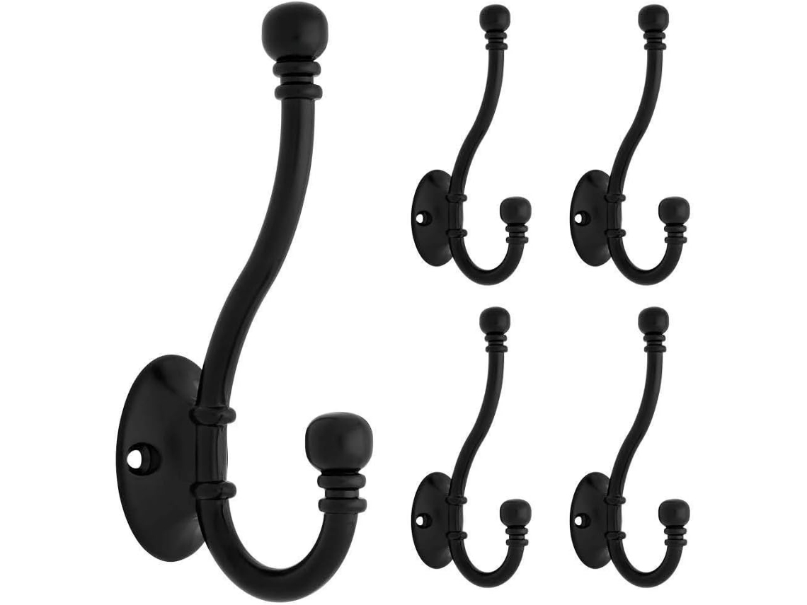 Juego De 5 Ganchos Para Abrigos Y Sombreros, Color Negro Mate, Para Montaje En Pared.