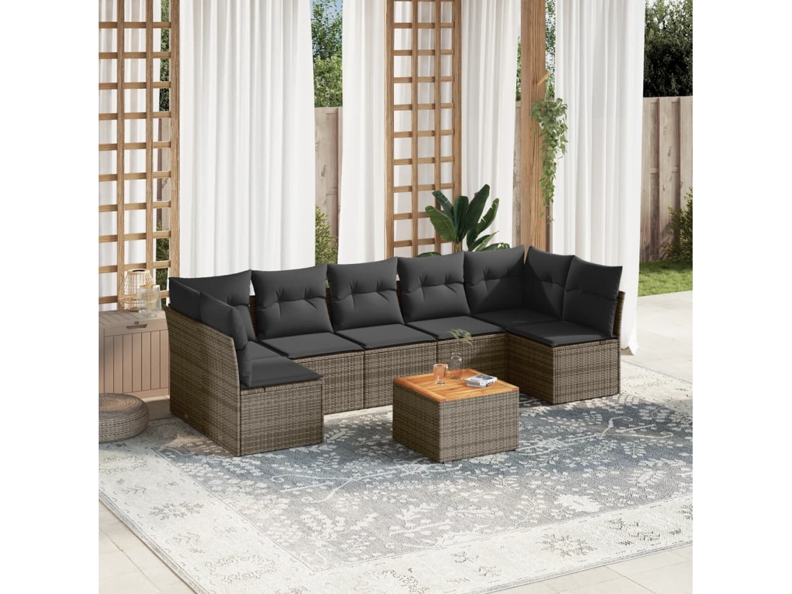 Conjunto de sofás de jardín de 8 piezas DKD Home Decor con cojines de mimbre gris