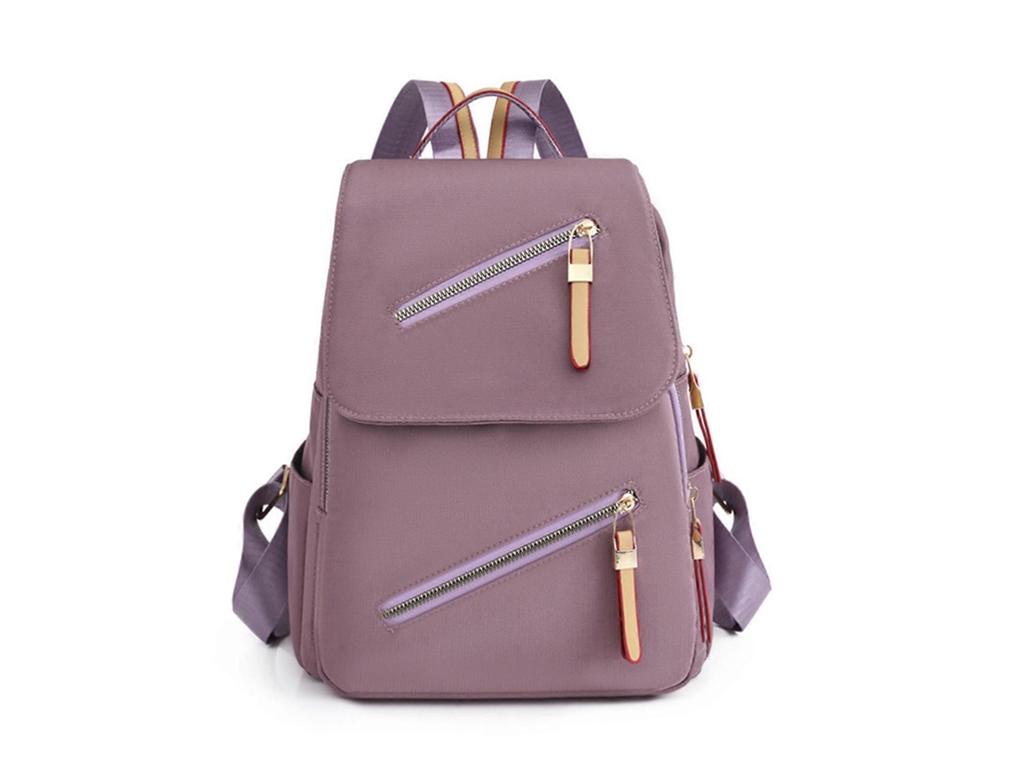 Mochila de gran capacidad para mujer en piel sintética, ideal para el colegio, el tiempo libre y los viajes. Color rosa.