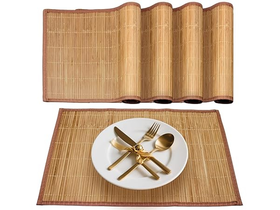 Juego de mesa de bambú STELASPLEN de 4 piezas, 45x30cm, resistente al calor, lavable, enrollable.