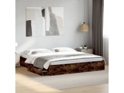 Cama Con Cajones Madera De Ingeniería Roble Ahumado 180x200 Cm