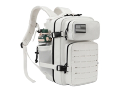 Mochila táctica de 25 litros para hombre, construcción resistente, dos portavasos, color blanco.