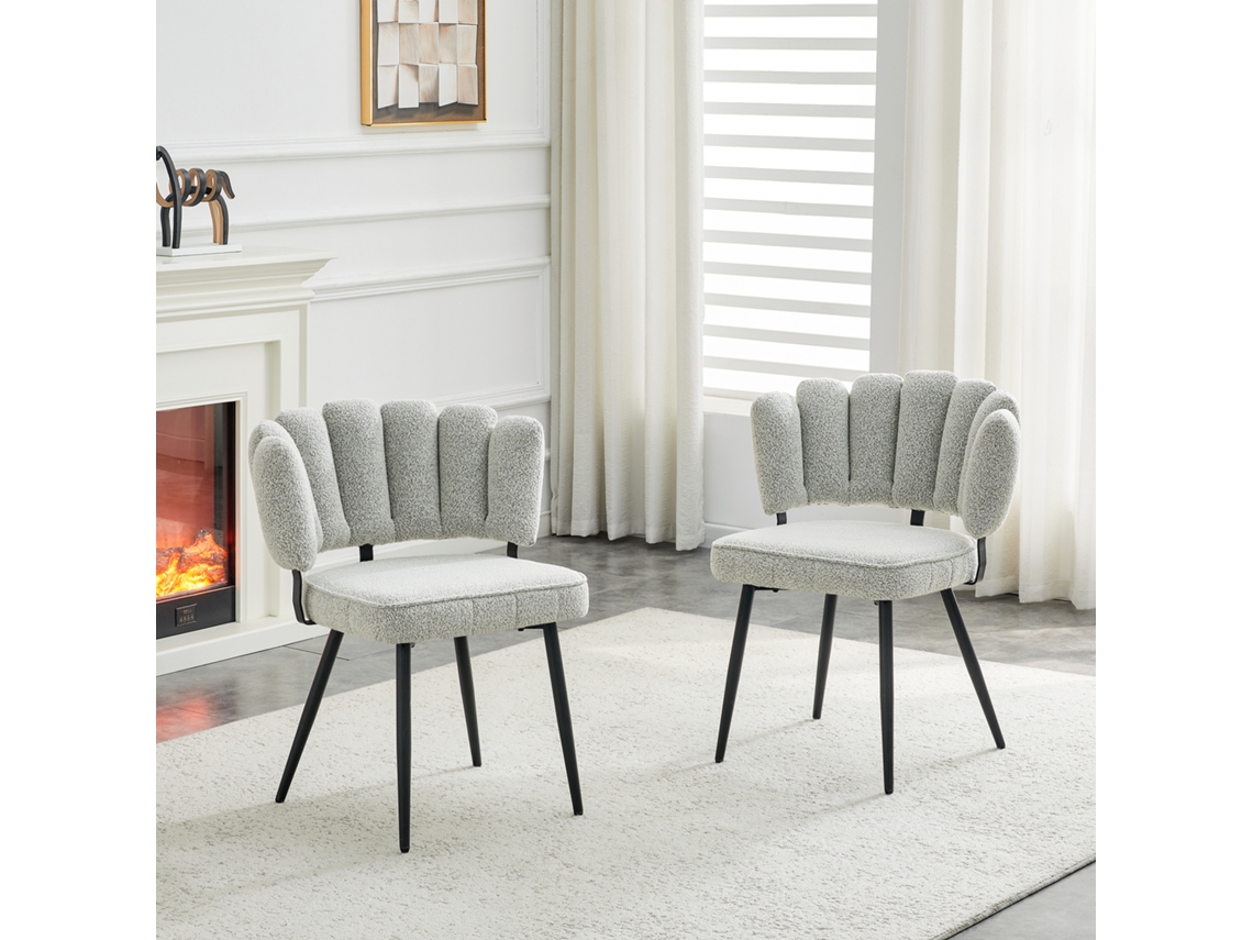 Juego De 2 Sillas De Comedor Europeas En Terciopelo Gris Claro Con Patas Negras.