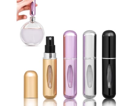 Atomizador de Perfume de 4 piezas de 5ml, atomizador de Perfume de viaje vacío recargable, Mini botella de Spray portátil con ventana para llevar