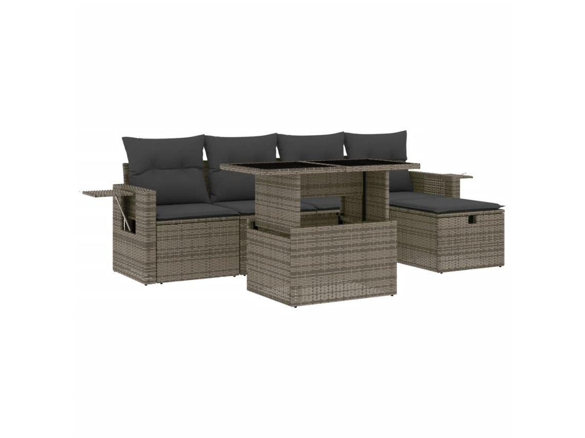 Conjunto 6 de muebles de jardín VIDAXL y cojines ratán sintético gris
