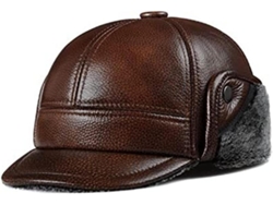 Casquette De Baseball Réglable En Cuir Véritable Homme – Plate Fausse Fourure Solide (café,