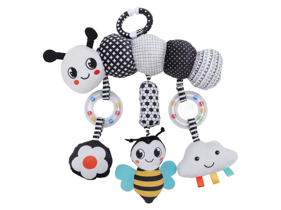 Peluche Colgante Con Forma De Animal Para La Cama Con Cascabeles, Blanco Y Negro.