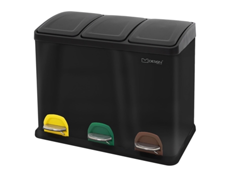Cubo de basura 45 litros negro tres compartimentos cada uno 15 litros mecanismo de pedal