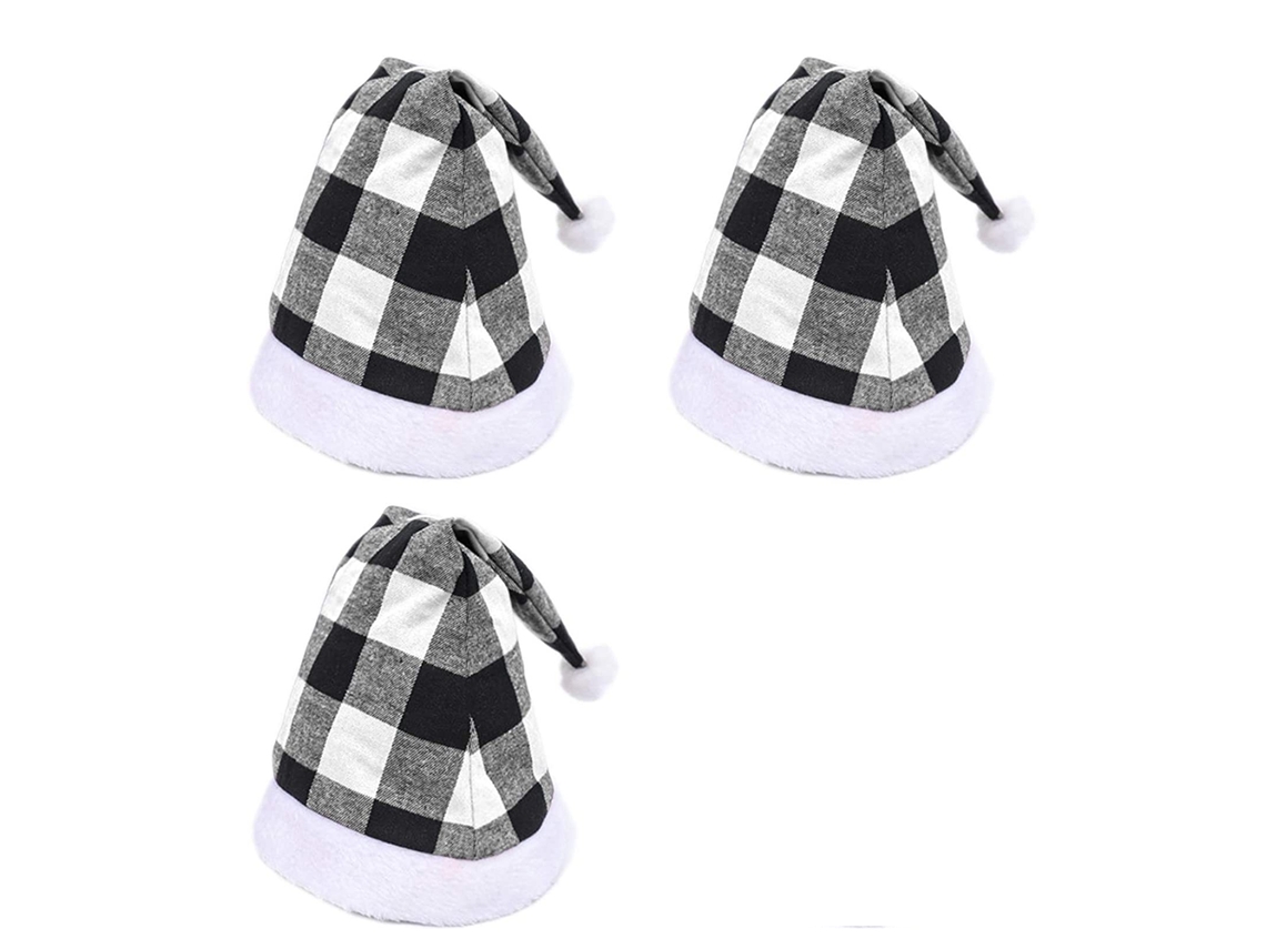 Decoración de sombrero navideño de 3 piezas - Cuadrícula en blanco y negro AURUM