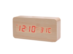 Reloj despertador digital de madera, luz roja, bambú NEVEANCE