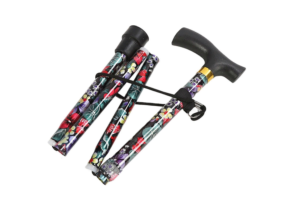 Bastón plegable con estampado floral, mango en forma de T, ideal para personas mayores que necesitan movilidad en exteriores (symmr)