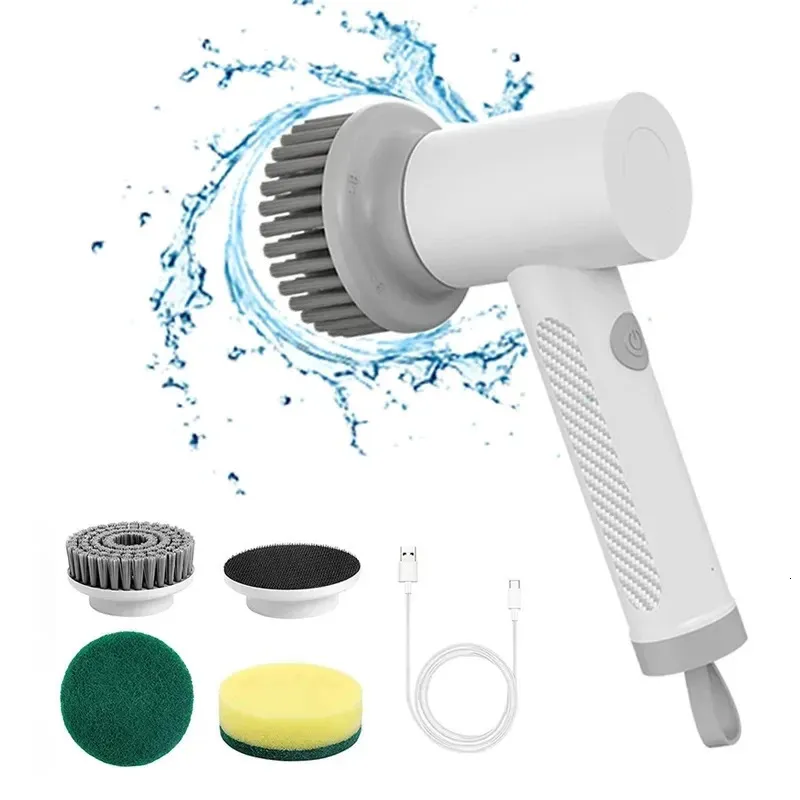 Cepillo De Limpieza Eléctrico Recargable Con 2 Velocidades Y 3 Cabezales Para Cocina (blanco) Gertiz