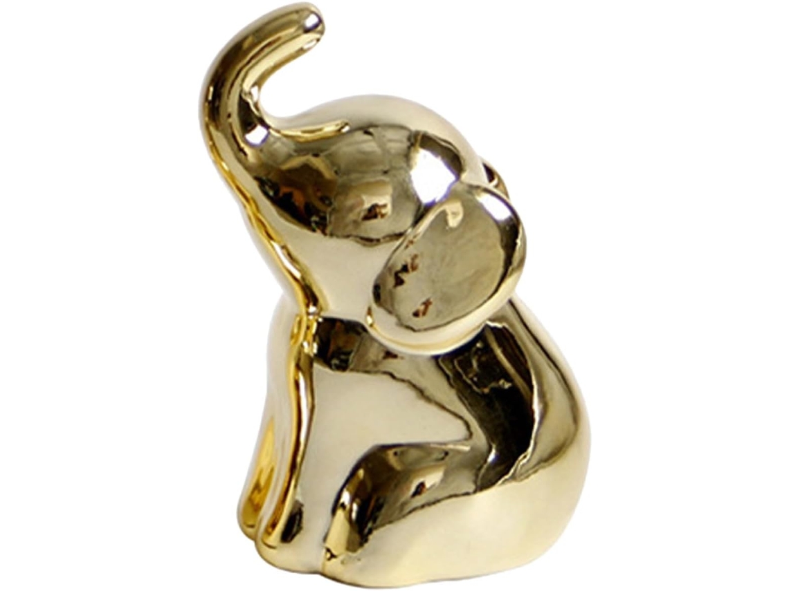 Pequeña Figura De Elefante De Cerámica Dorada, Decoración Para El Hogar, La Oficina Y La Sala De Estar.