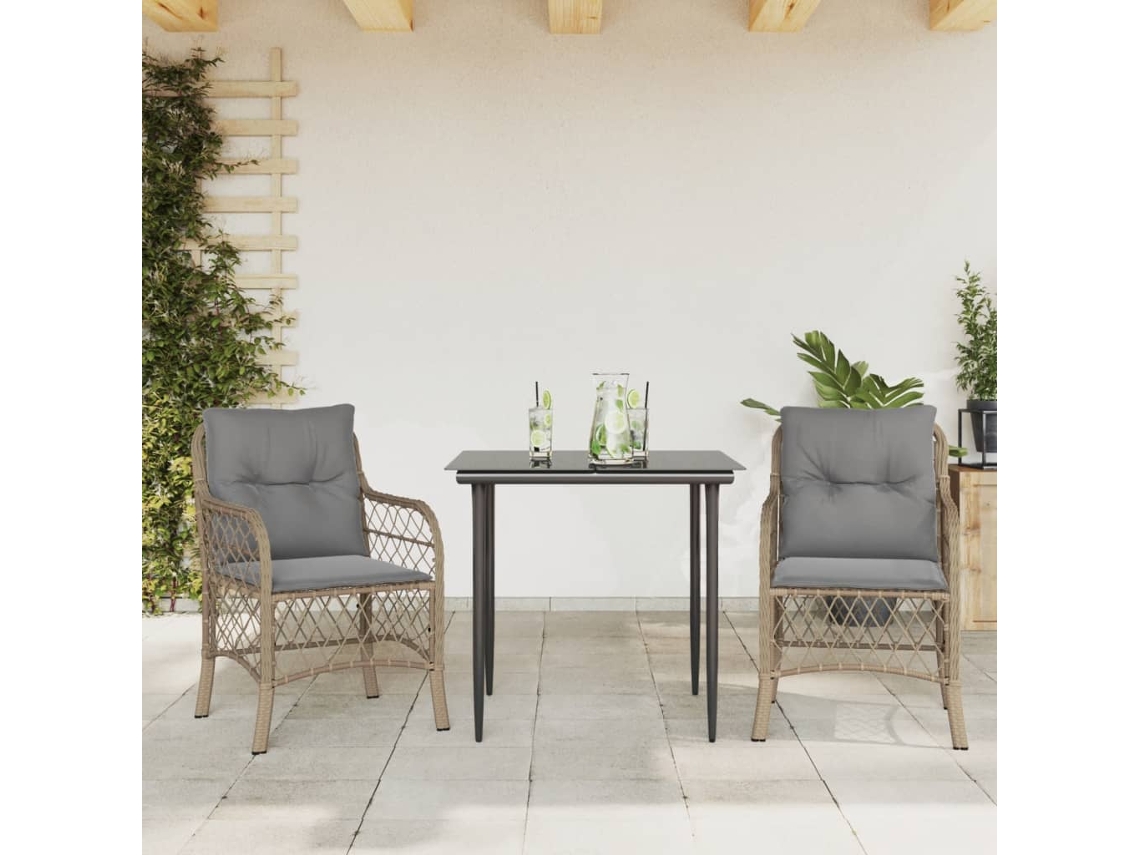 Conjunto de bistró de 3 piezas con cojines en mimbre beige mixto DKD Home Decor