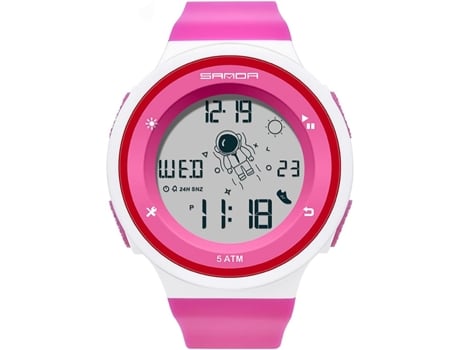 VEANXIN Astronauta Relojes Digital Electrónico Resina Pulsera Alarma Reloj de Pulsera Impermeable-Rosa roja