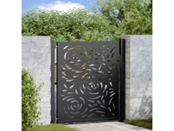 Puerta de jardín de 105 x 106 cm, acero negro, diseño de llamas, Wsd865014 Lovely Home