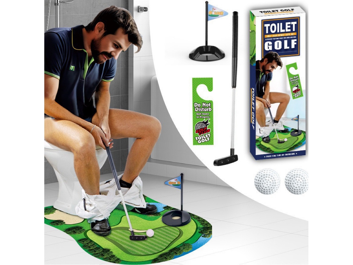 Juego De Golf Para Inodoro - Mini Golf De Baño Con Alfombra Y Bolas - Entretenimiento Indoor - 80x69cm