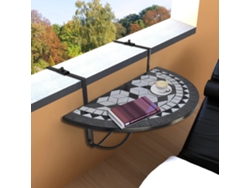 Mesa de jardín LOVELY HOME para balcón suspendida con mosaico en negro y blanco (76 x 56 x 64 cm)
