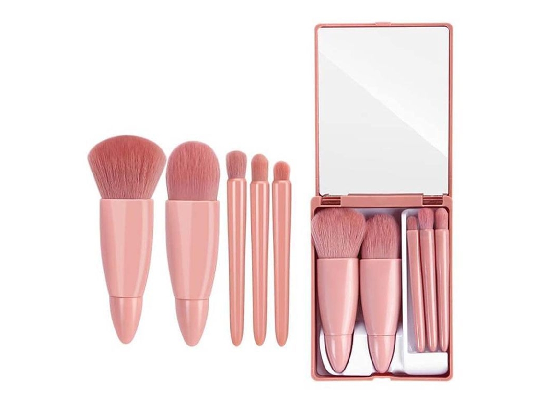 Set De Brochas De Maquillaje Portátiles, 5 Mini Brochas Con Todas Las Funciones (con Espejo)