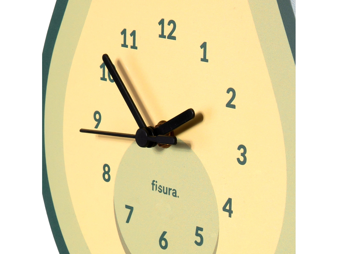 Fisura – Reloj de pared original aguacate. Reloj de pared silencioso de 38  x 20 cm. Reloj cocina verde. Reloj de péndulo de madera y ABS. 1 Pila AA.