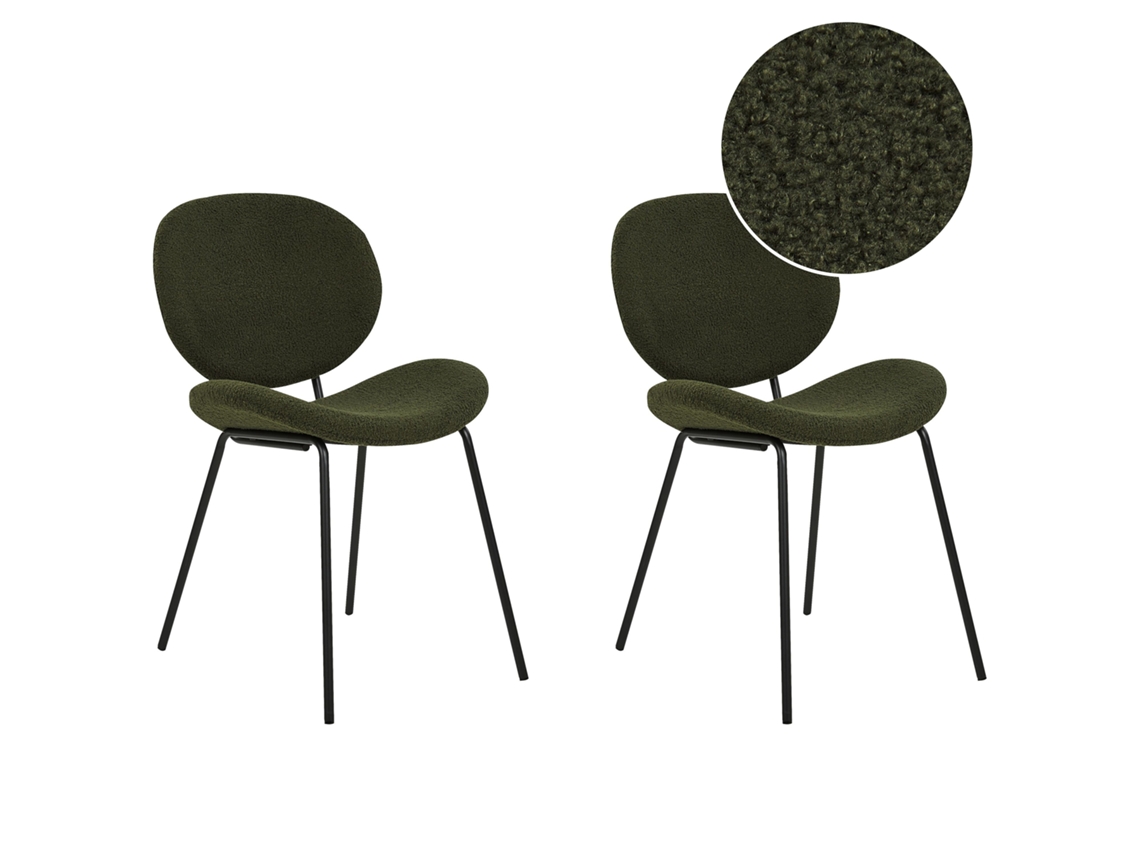 Conjunto de 2 cadeiras de refeição estilo retro BELIANI Luana de Bouclé Verde 50x52x80