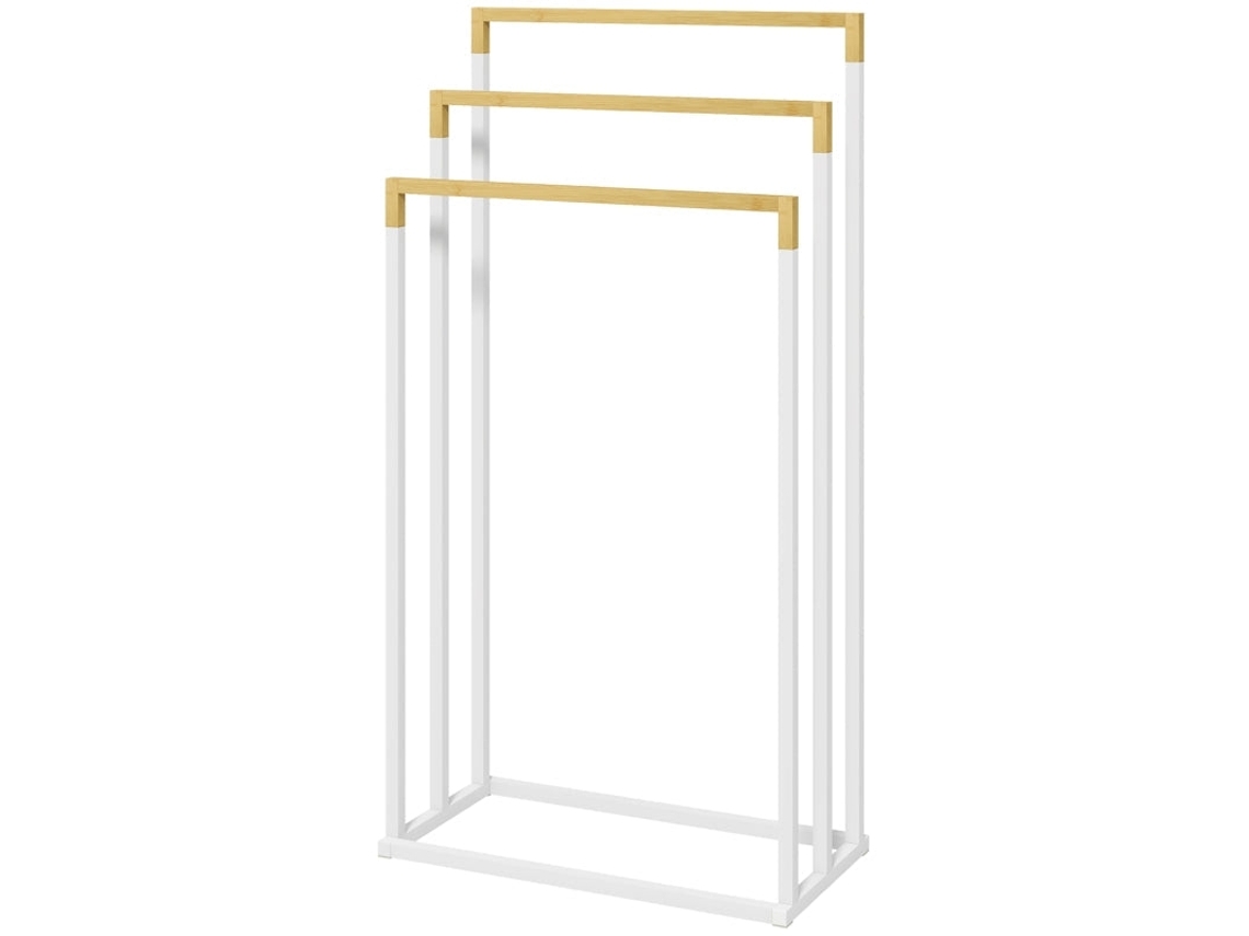 Toallero Rootz Kleankin de 3 piezas - Organizador de baño, diseño industrial, bambú y acero, 45 x 22,5 (86 cm), blanco + natural