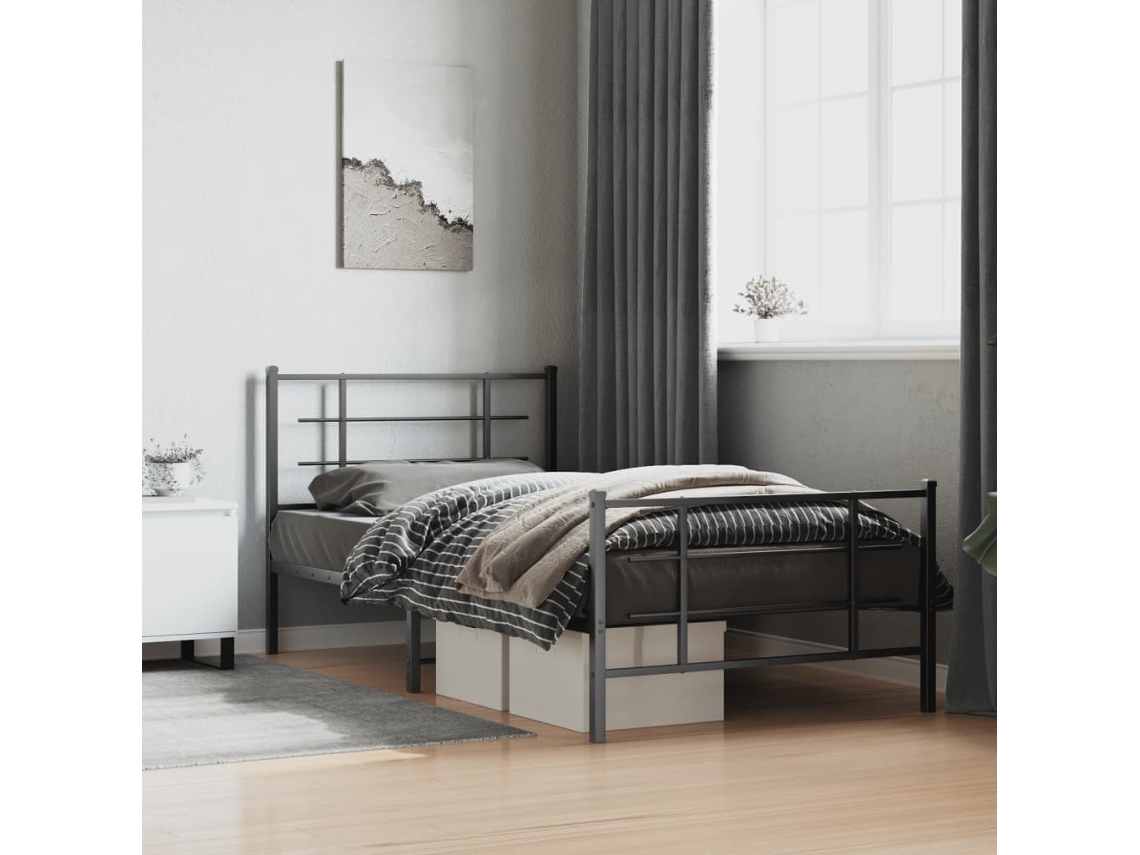 Estructura Cama Sin Colchón Con Estribo Metal Negro 107x203 Cm