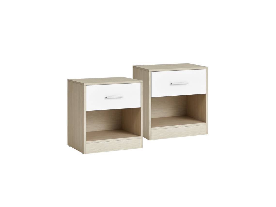 Pack De 2 Mesitas De Noche Modernas Con Cajón Y Guías Silenciosas - Blanco
