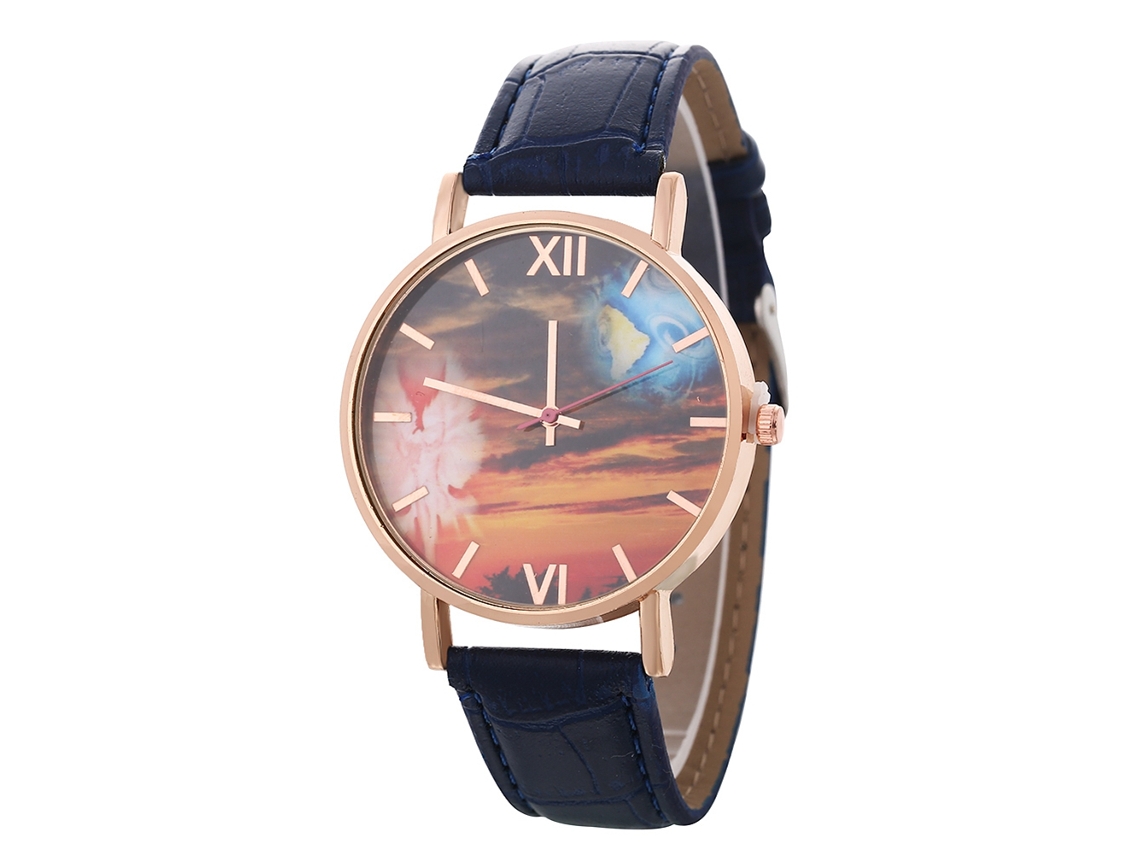 Reloj De Cuarzo De Moda Con Correa De Pu, Dial Redondo Para Estudiantes Pareja, Azul Real Zhoulianfa